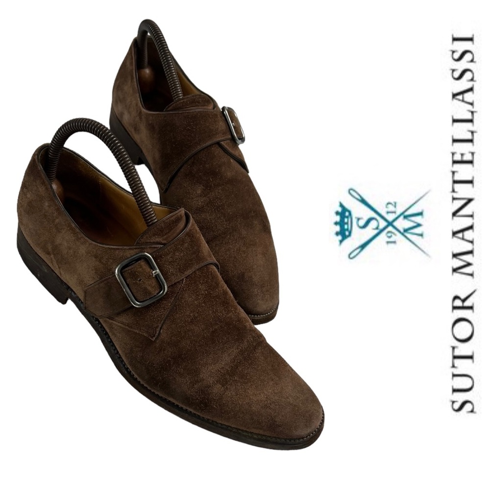 Sutor Mantellassi Good Year Single Monk Strap Suede Shoes Size 8